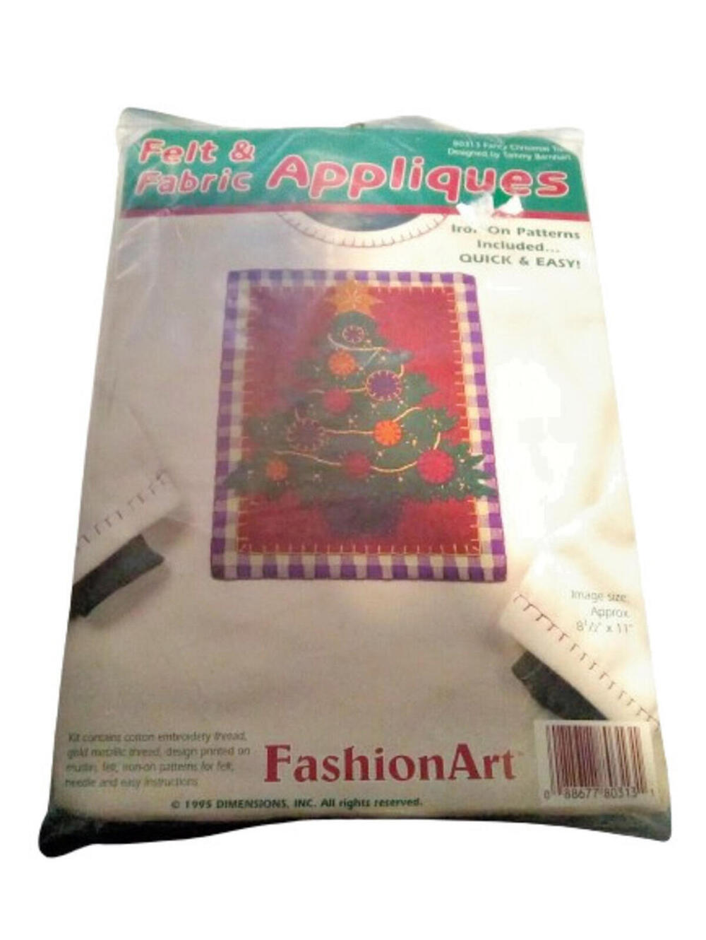 Dimensions 1996 Christmas Tree Felt & Fabric Applique Iron-On Kit 8.5" x 11"